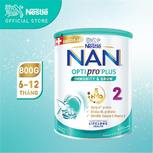 Sản Phẩm Dinh Dưỡng Nestlé NAN OPTIPRO PLUS 2 800g/lon với 5HMO Sản Xuất Tại Thụy Sĩ