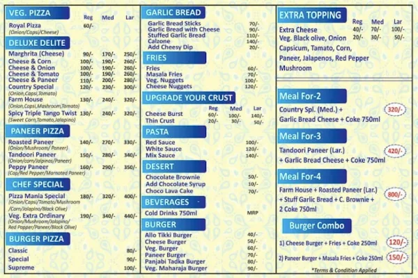 Pizza Mania menu 