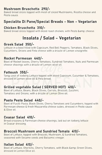 Cafe Parmesan menu 