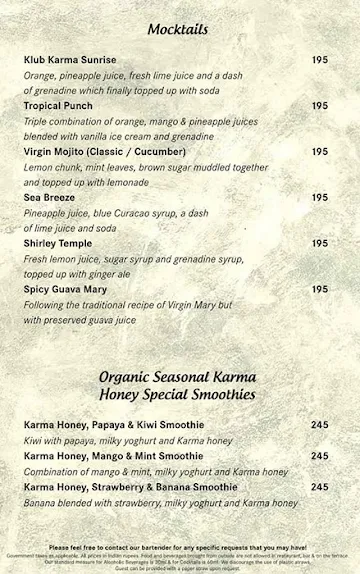 Ak's Bar - Karma Lakelands menu 