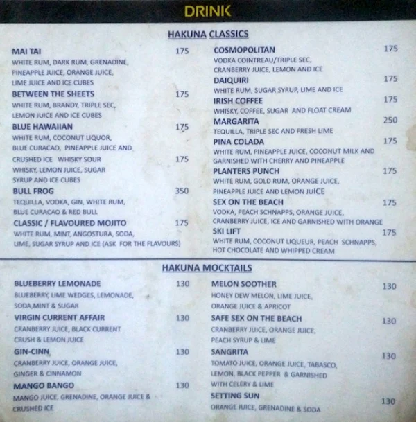 Hakuna Matata menu 