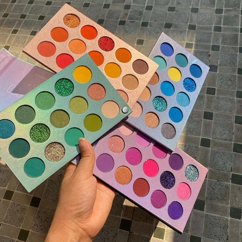 Kleur oogschaduw palet, parelmoer blauw en groen met pailletten, voor Europese en Amerikaanse looks, laat je ogen stralen!