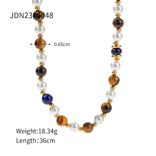 Title 1, Stainless Steel Inlaid String Of Pearls Necklac...
