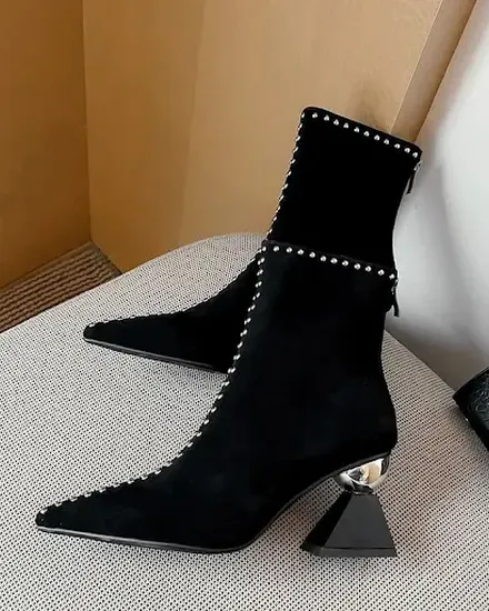 2024 Shallow Spring Autumn Women Ankle Boots Punk Pointed... - 0