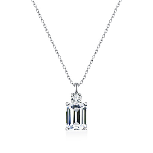 Title 3, Emerald Diamond Square S925 Sterling Silver Nec...