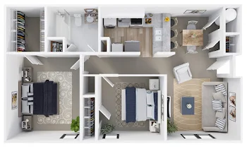 Go to Two Bed, One Bath Floorplan page.