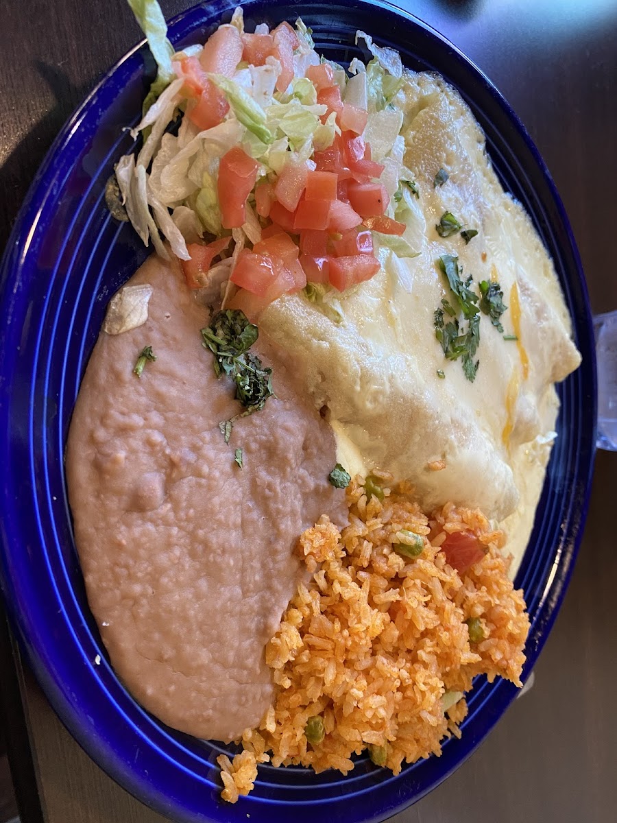 Chicken enchiladas with Crema sauce (sour cream)