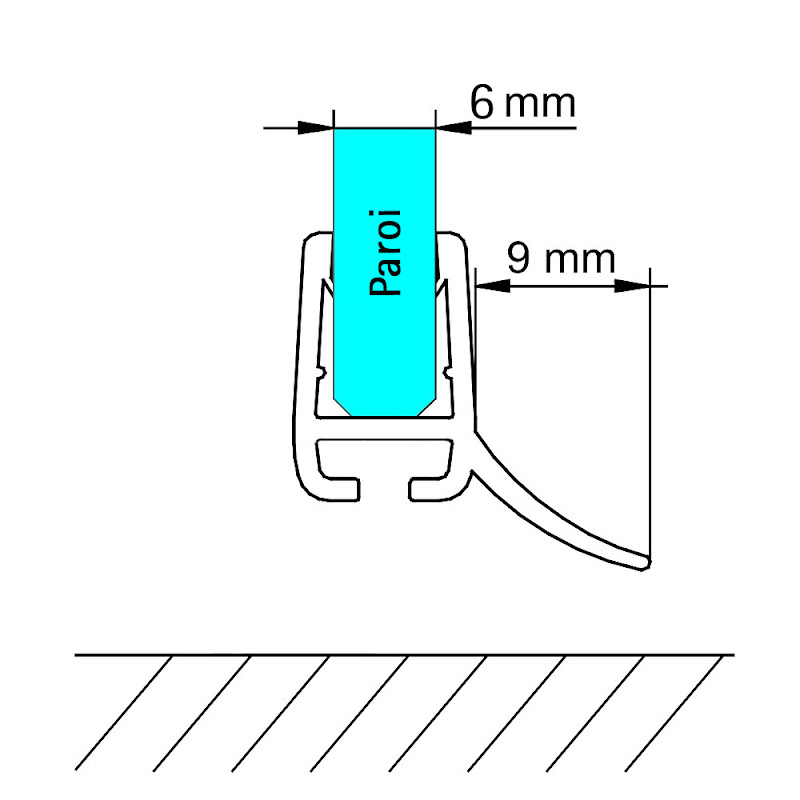 Joint d'étanchéité vertical de douche, 205 cm, transparent pour verre 6-8  mm