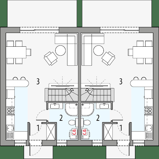 Mewa - dwulokalowy PL.P - Rzut parteru