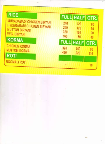 Zaika Muradabadi menu 