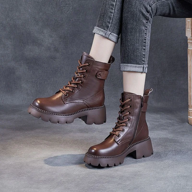 Bottines Martin à Plateforme Doublées Polaire Style Britannique pour Femme Talons Hauts Confort et Mode