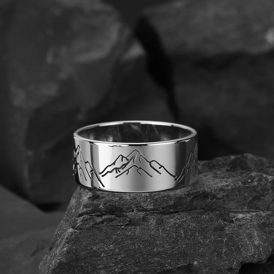 Mode Roestvrijstalen Bergring. Duurzaam Design voor Mannen en Vrouwen. Perfect cadeau voor natuurliefhebbers. Een uniek sieraad.