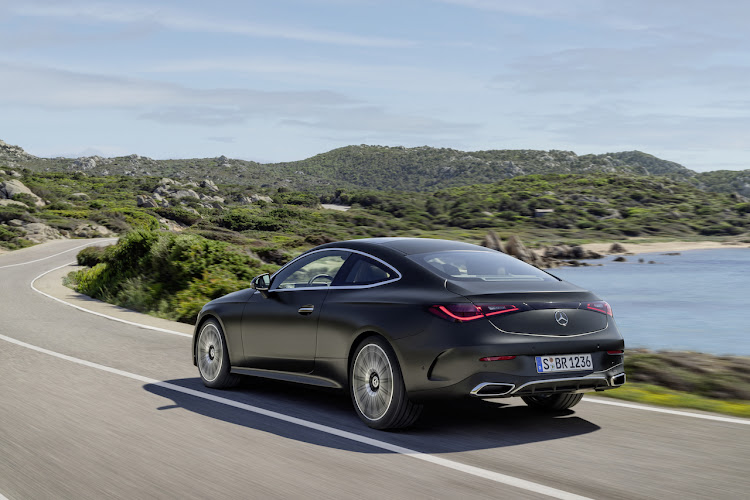 Plumped-up wheel arches give the new Mercedes-Benz CLE Coupé an intimidating stance.