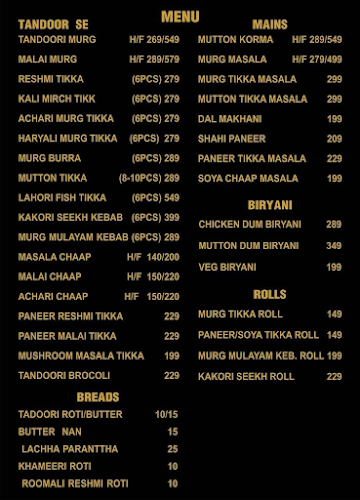 Masala Degh menu 