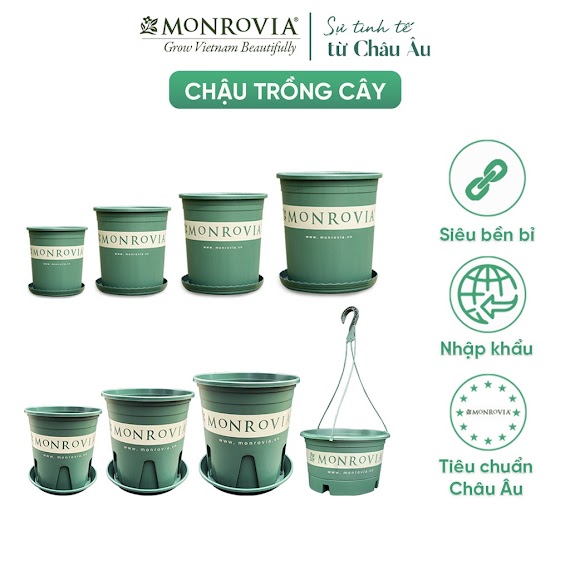 Chậu Trồng Cây Monrovia Kèm Đĩa Lót, Cây Cảnh Mini, Trồng Rau, Hoa, Để Bàn, Treo Ban Công, Châu Âu