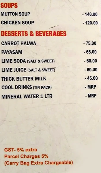 Hotel Junior Kuppanna menu 