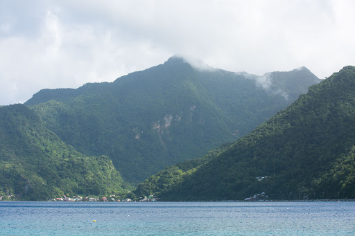 The coastline at Scotts Head in the south of Dominica, popular for snorkeling. 