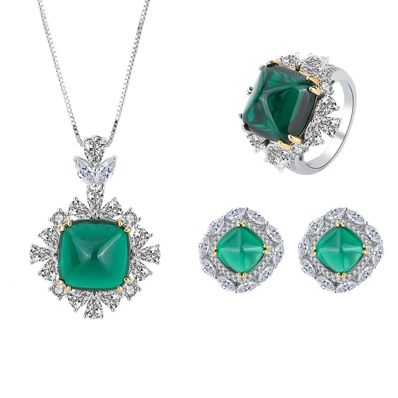 Driedelige set Emerald Sugar Tower met diamanten