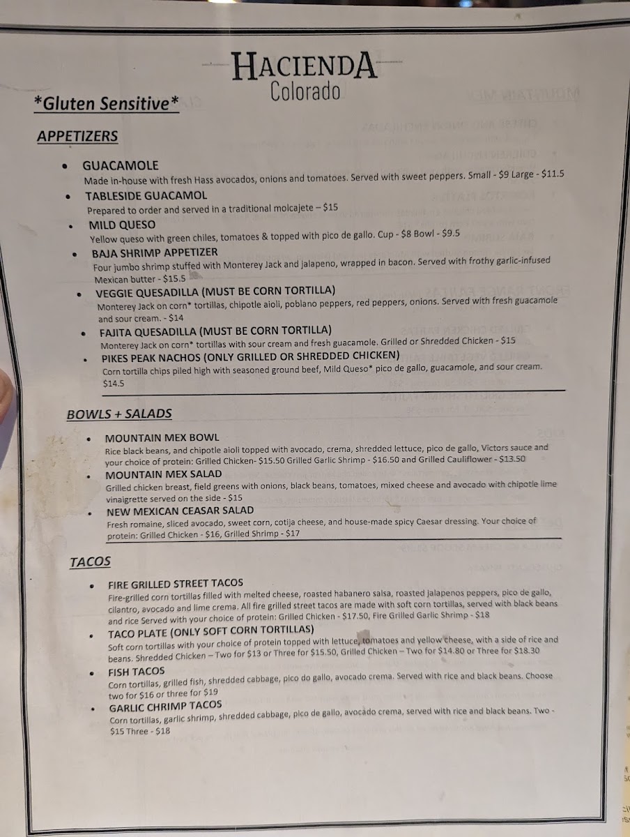 GF menu front