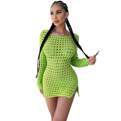 Title 18, Hollow Out Ice Silk Dress Womens Clothing Summ...