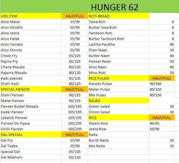 Hunger 62 menu 