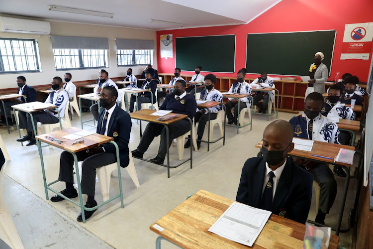 The class of 2021 sit for their first exam. English paper 1. at Noordwyk Secondary School in Midrand.