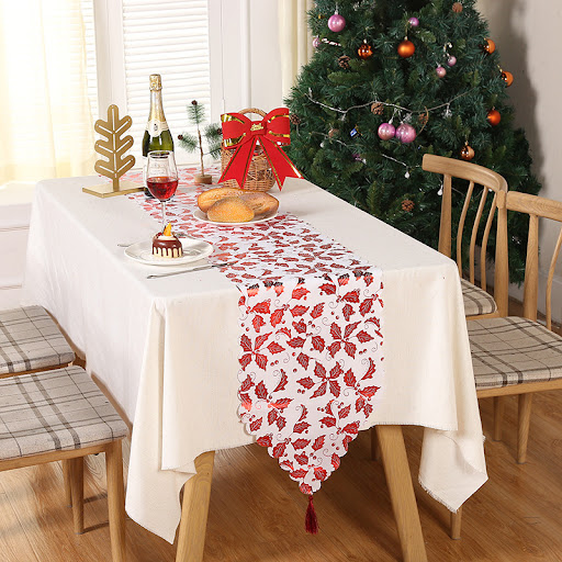 Title 6, Christmas Snowflake Leaves Table Runner, elegan...