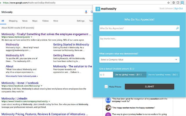 Motivosity chrome extension