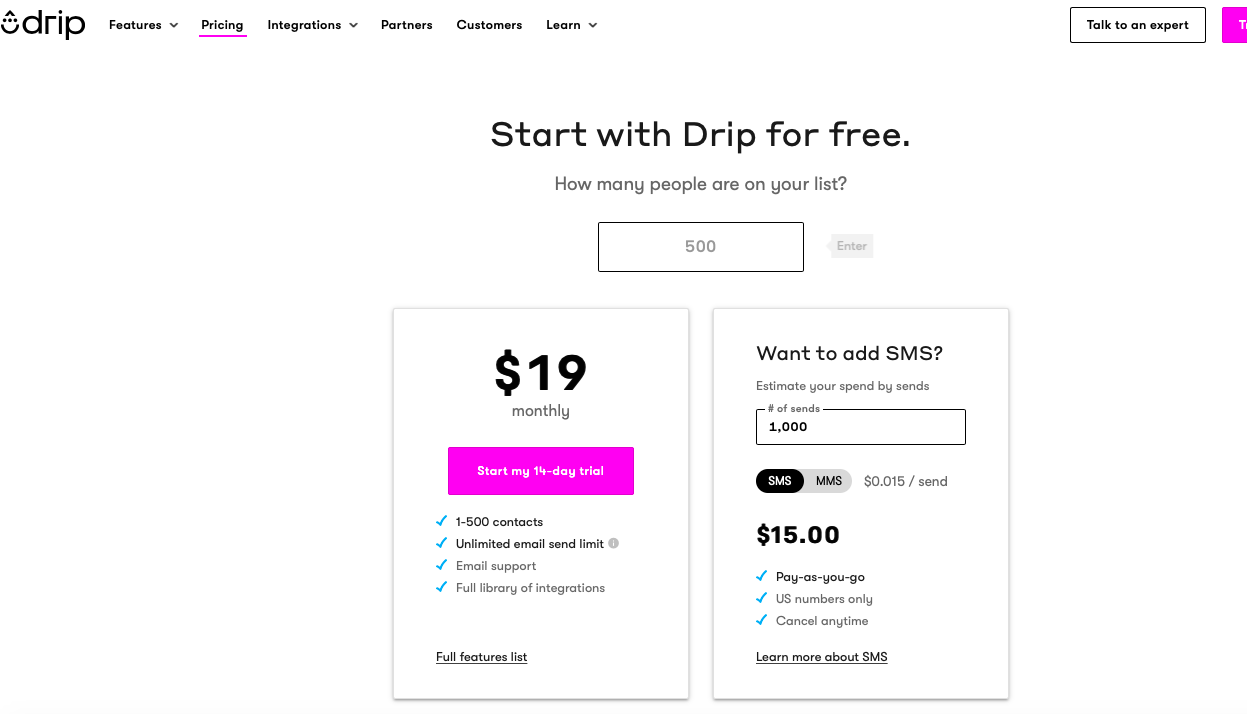 Drip Pricing plans