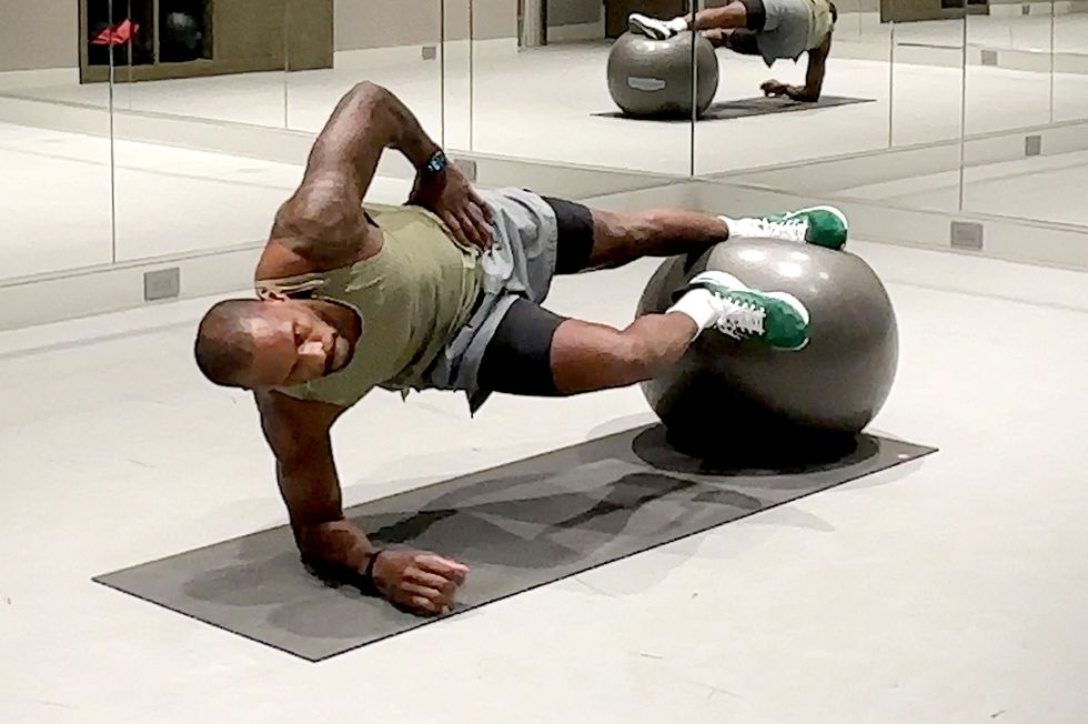 exercise ball workout, copenhagen plank