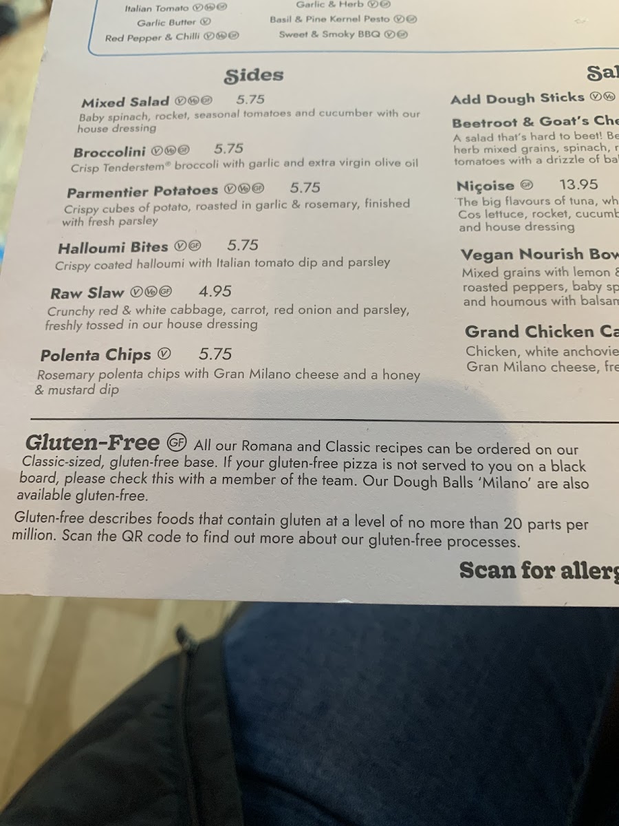 Milano gluten-free menu