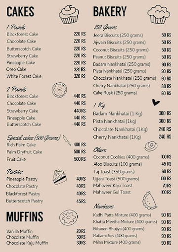 Sonal Bakers menu 