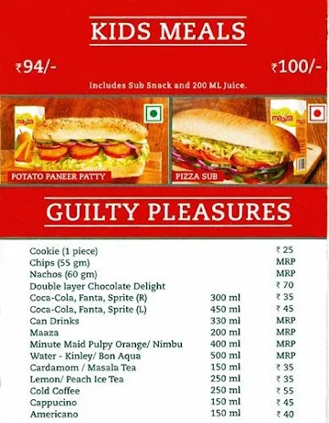 Mr. Sub menu 