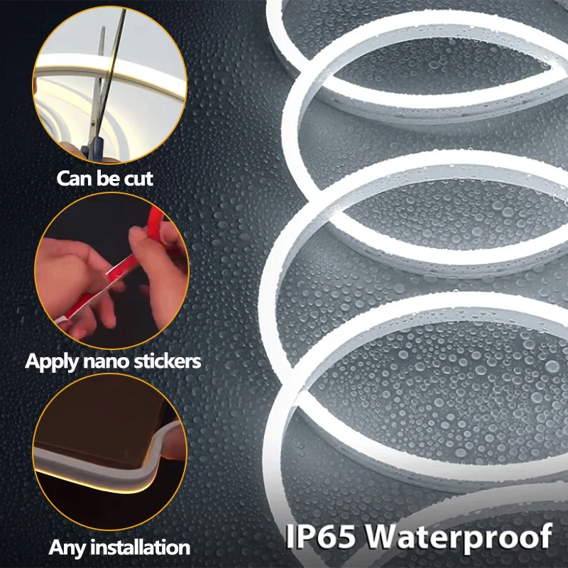Touch neonlicht met flexibel siliconen, waterdicht en met spiegelende zijvulling. Aanraakverlichting voor sfeer.