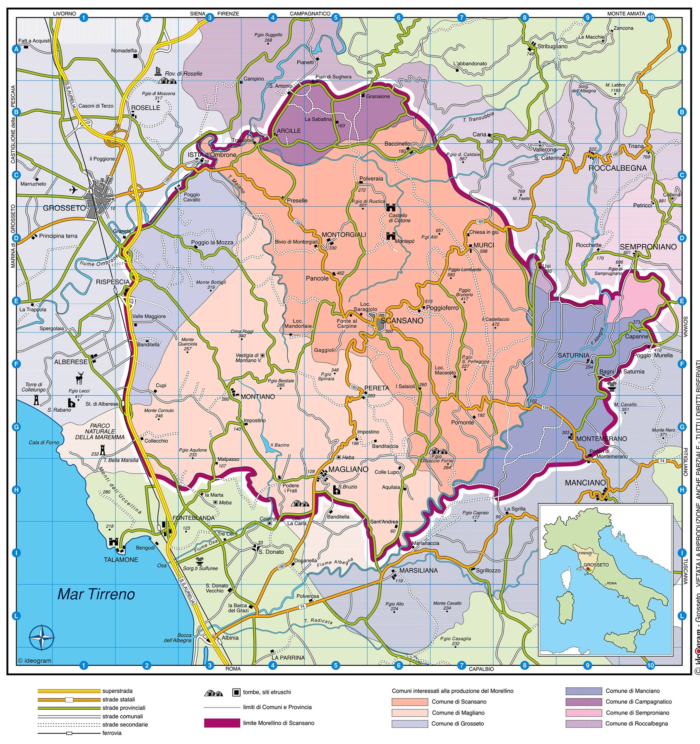 Morellino di Scansano, mappa di produzione