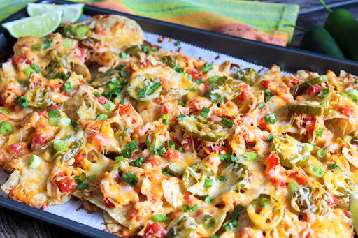 Tiffany's Chicken Nachos with melted cheese.