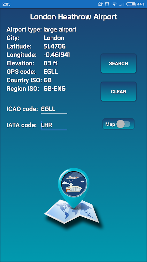 Android application Airports database (ICAO/IATA) screenshort