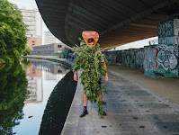 man in groene takken langs water en onder een brug. foto: © Matthew Cowan