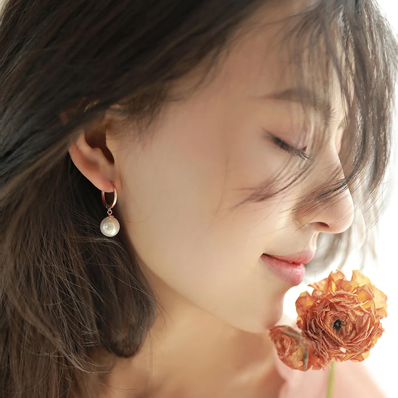 Pendientes de perlas para mujer plata de ley simples Elegancia diaria