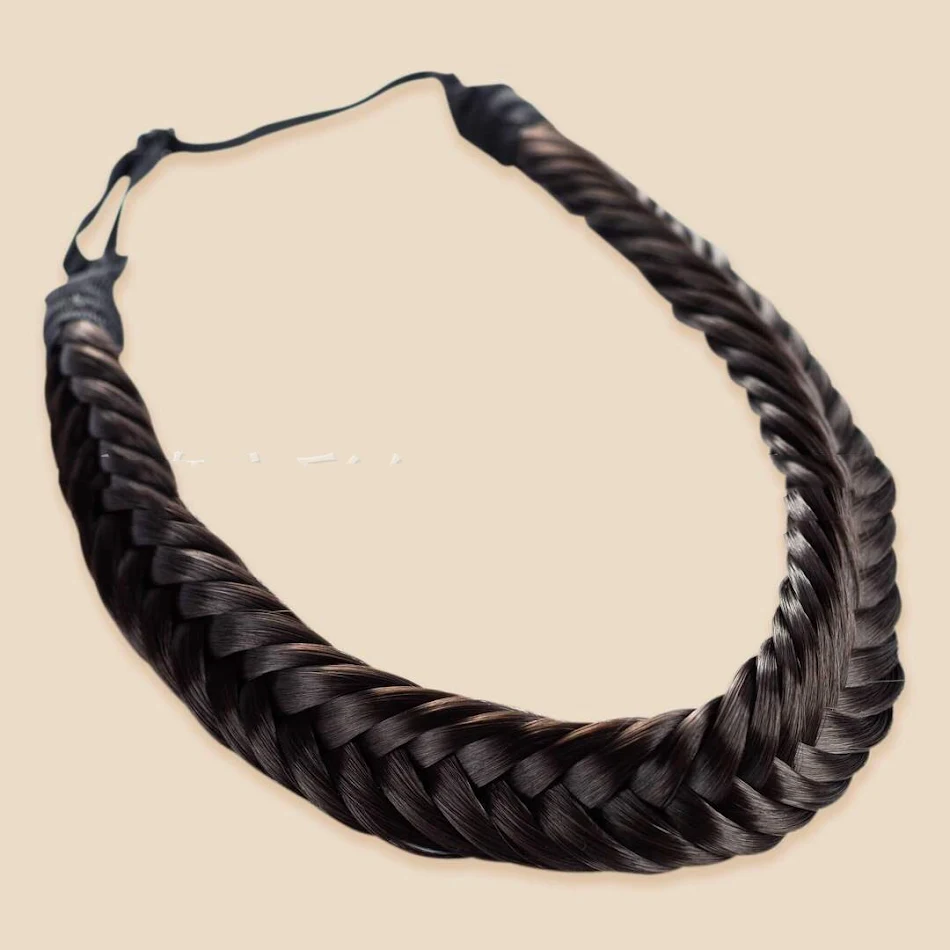 Peruca trançada de duas mechas com faixa de cabelo, visual instantâneo e natural. Cabelo estiloso e prático para você arrasar.