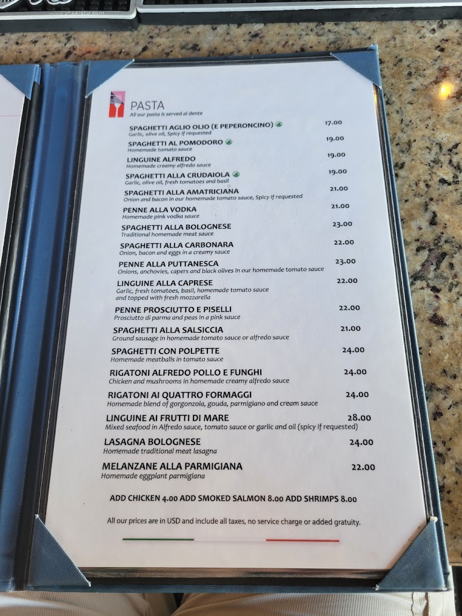 Terraza Italiana gluten-free menu