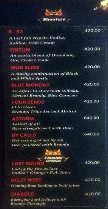 Crystal Bar menu 