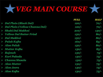 Venus Dhaba menu 