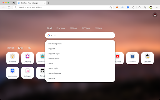 CoinTab - New tab page