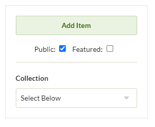 Omeka screenshot: Add an Item, Add Item box