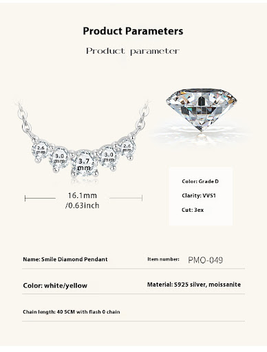 Title 8, Smile Diamond Necklace Sterling Silver Clavicle...