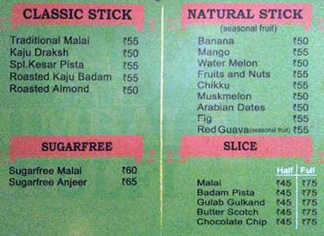 Mumbai Kulfi menu 