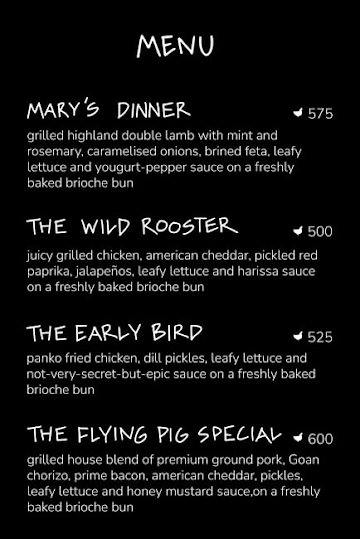 Flying Pig Burger Co. menu 