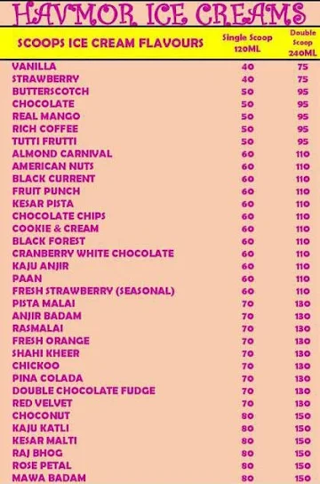 Havmor Ice Cream menu 