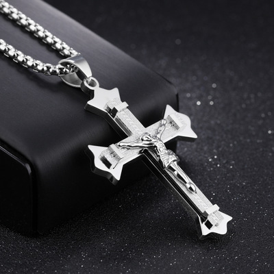 Title 6, Cross Christ Jesus Pendant Necklace Stainless
